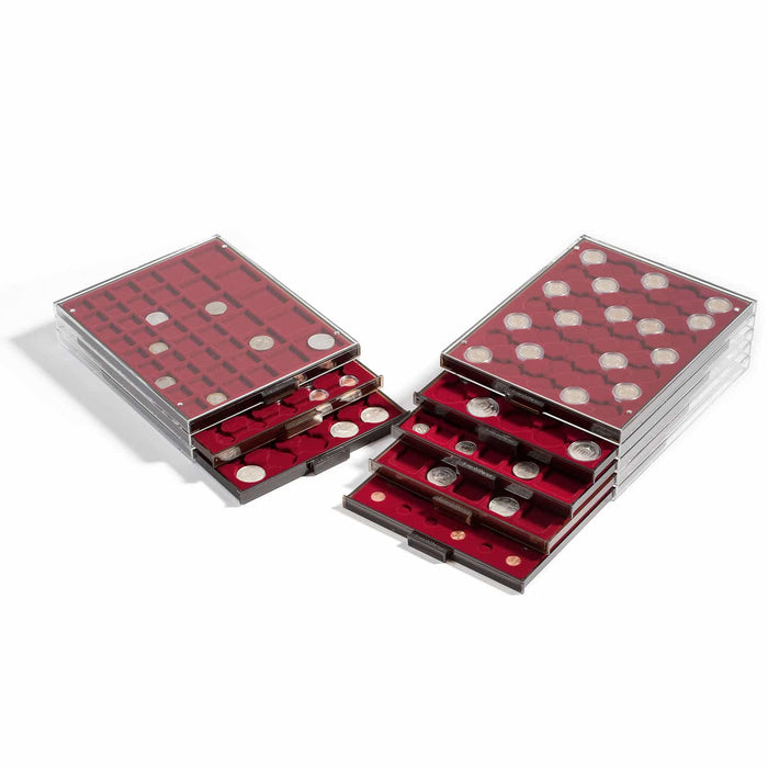 Coin Box 80 square compartments up to 24mm diameter, smoke coloured