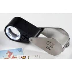Precision Magnifier with LED and UV lamp, 10x magnification, 6 white hi-tech and 7 UV LEDs
