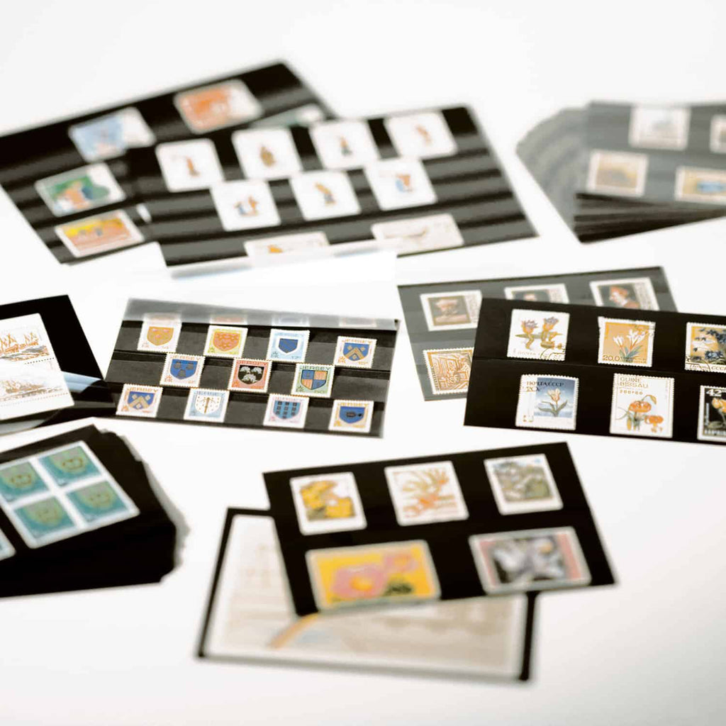 Standard cards PVC 158x113mm,l4 clear strips with cover sheet, black card, 100 per pack