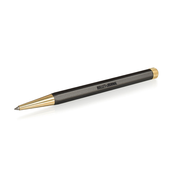Drehgriffel Bullet Journal Edition Gel Twist Pen, Black Ink, Brass Tip, Aluminium Body in Black