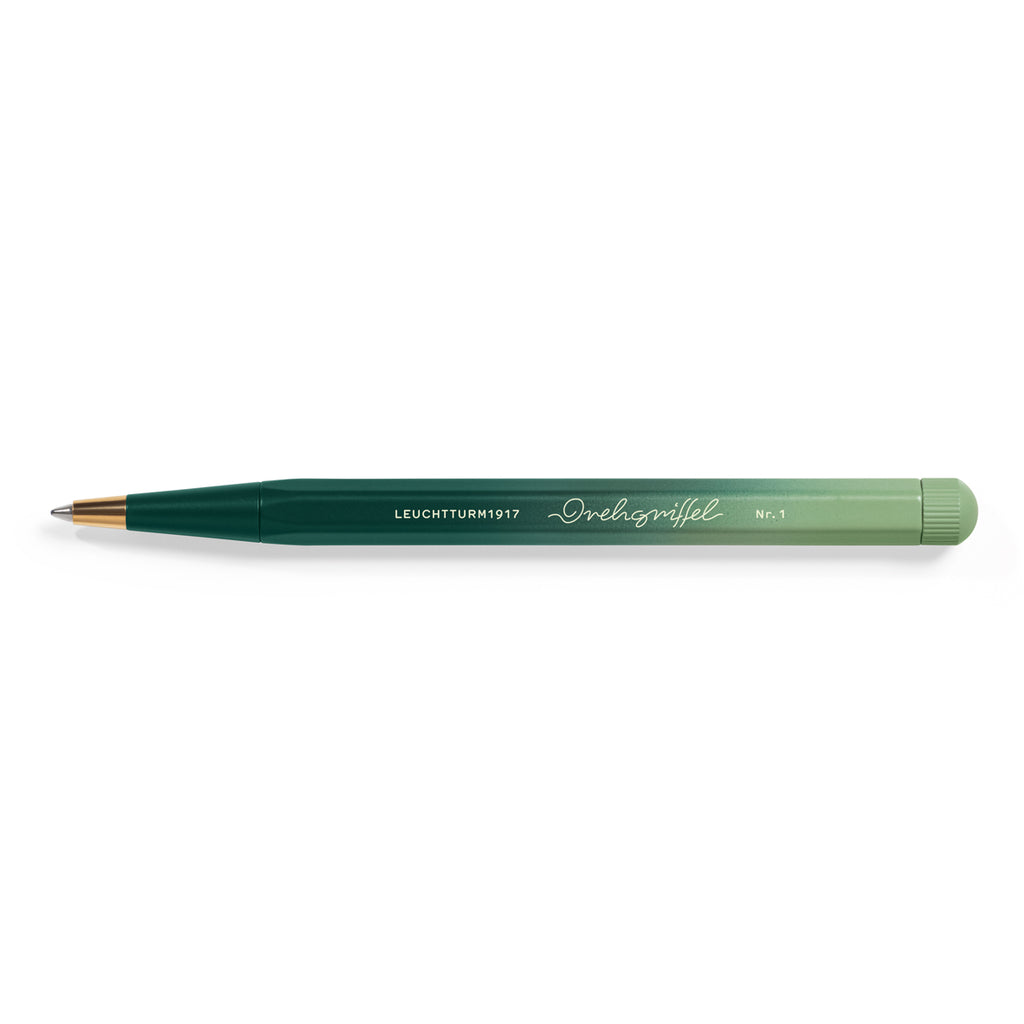 Drehgriffel No.1, Ballpoint Twist Pen, Royal Blue Ink (M), Aluminium Barrel in Forest Green/Sage - Gradient Edition