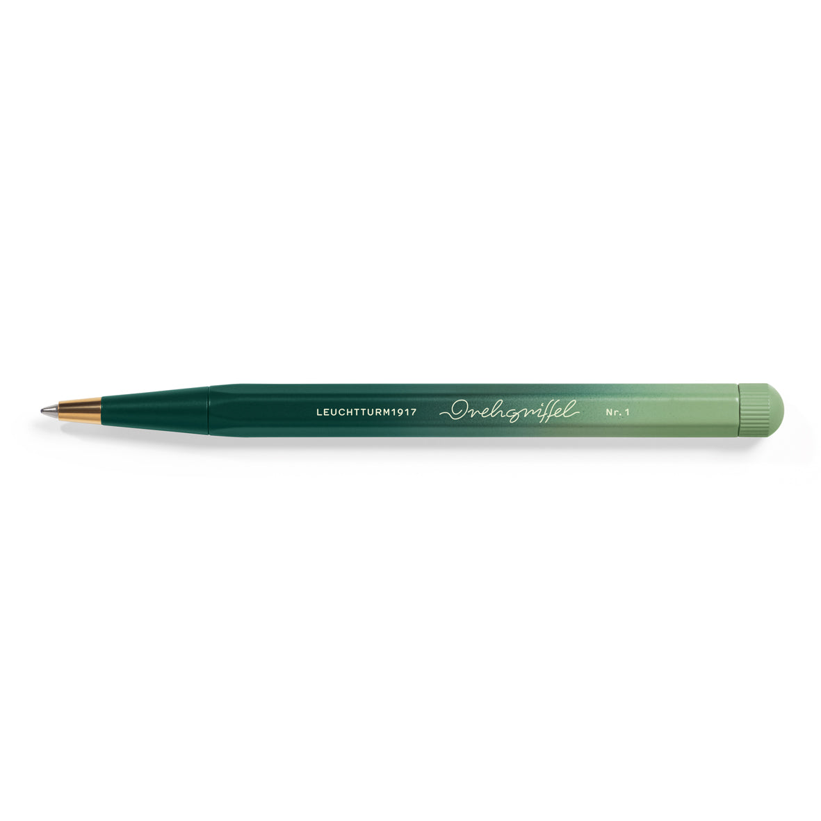 Drehgriffel No.1, Ballpoint Twist Pen, Royal Blue Ink (M), Aluminium Barrel in Forest Green/Sage - Gradient Edition