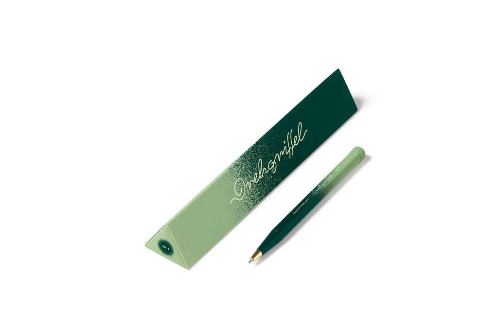 Drehgriffel No.1, Ballpoint Twist Pen, Royal Blue Ink (M), Aluminium Barrel in Forest Green/Sage - Gradient Edition