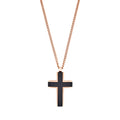 Ion Plated Rose Gold & Black Chequered Inlay Cross OnIon Plated Rose Gold Curbed Link Chain