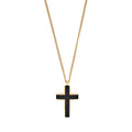 Ion Plated 14k Gold & Black Chequered Inlay Cross OnIon Plated Gold Curbed Link Chain