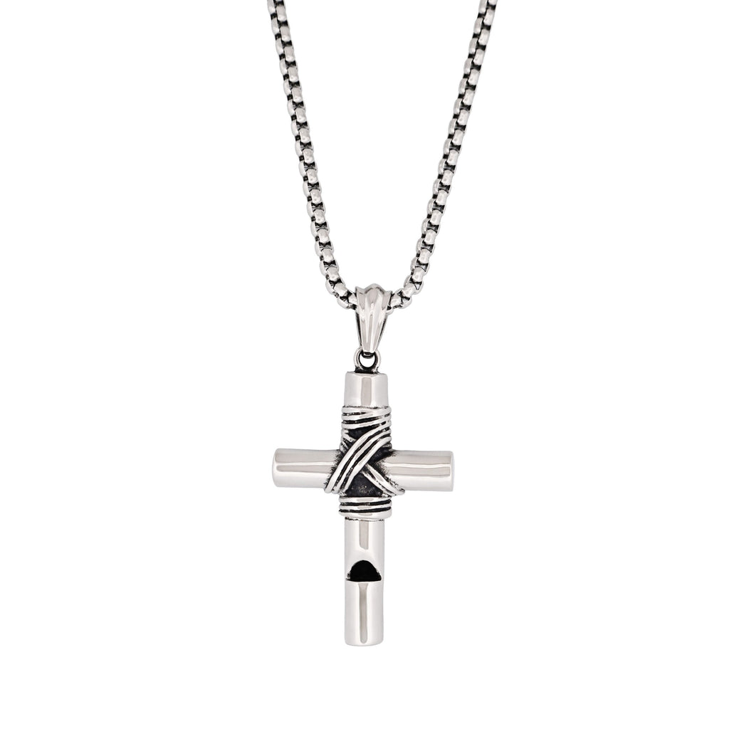 Stainless Steel & Wired Cross with Whistle - 60cm Box Chain