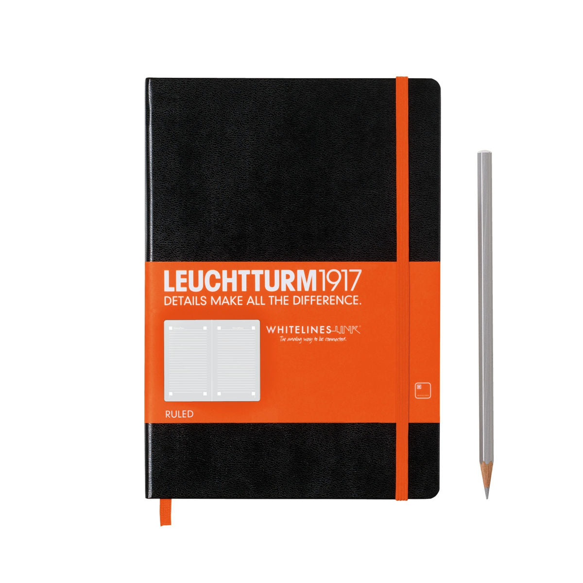 Notebook Medium (A5) Whitelines Link, Hardcover, 249 Numbered Pages, Black, Ruled
