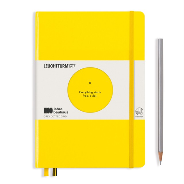 Notebook Medium (A5), Hardcover, 251 Numbered Pages, Dotted, Bauhaus Lemon