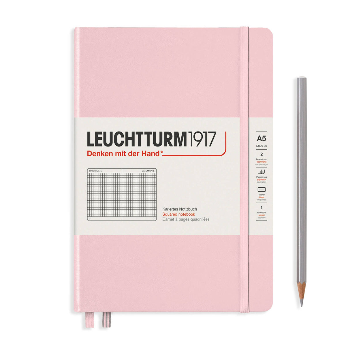 Notebook Medium (A5) Squared, Hardcover, 251 Numbered Pages, Muted Colours - Powder