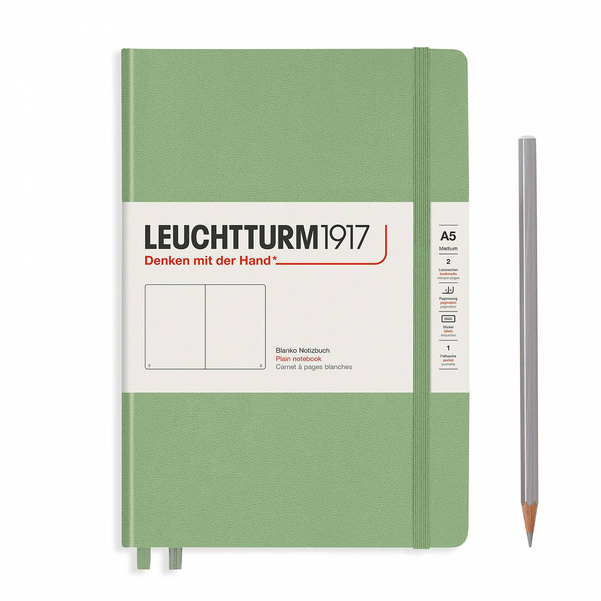 Notebook Medium (A5) Plain, Hardcover, 251 Numbered Pages, Muted Colours - Sage