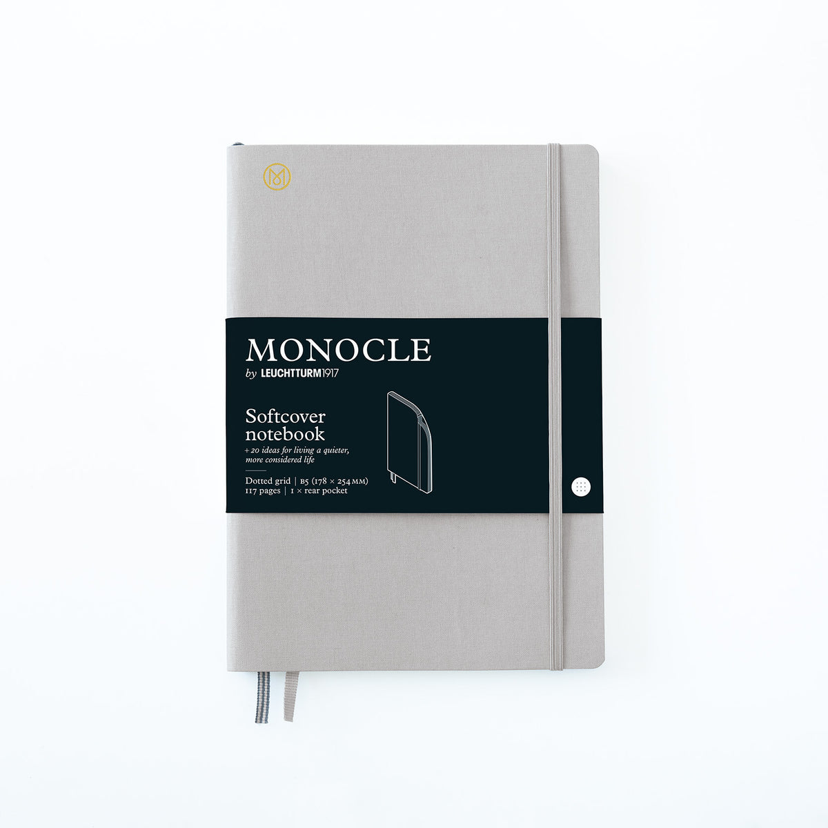 Notebook B5 Monocle, Softcover, 128 numbered pages, Light Grey, Dotted