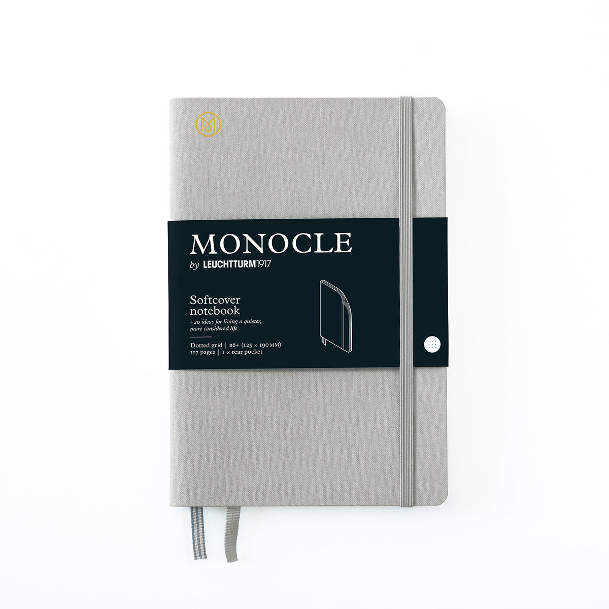 Notebook B6+ Monocle, Softcover, 128 numbered pages, Light Grey, Dotted