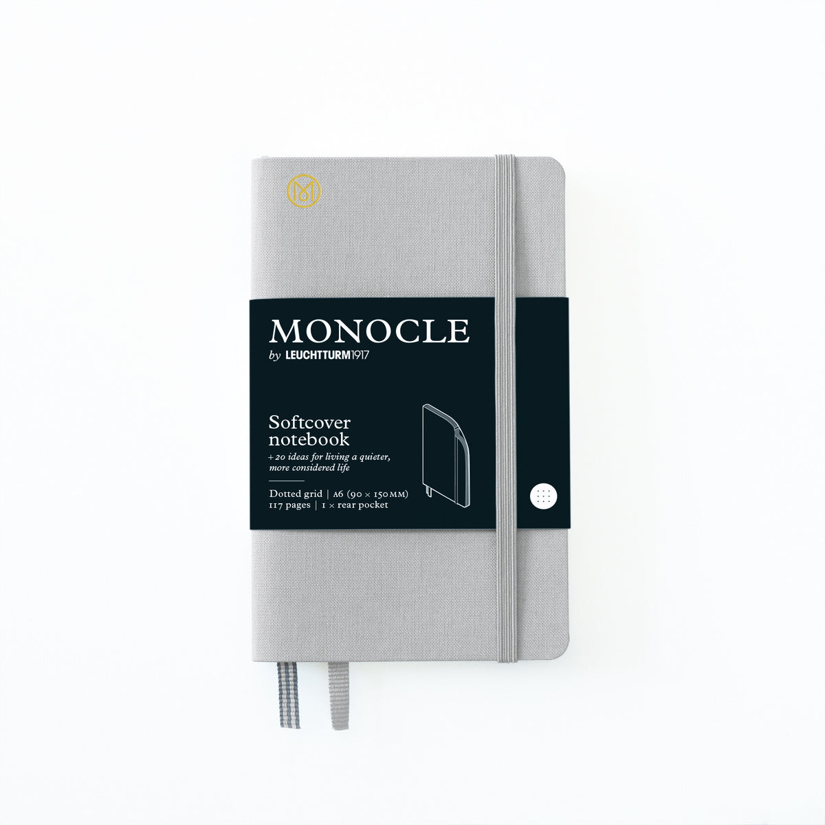 Notebook A6 Monocle, Softcover, 128 numbered pages, Light Grey, Dotted
