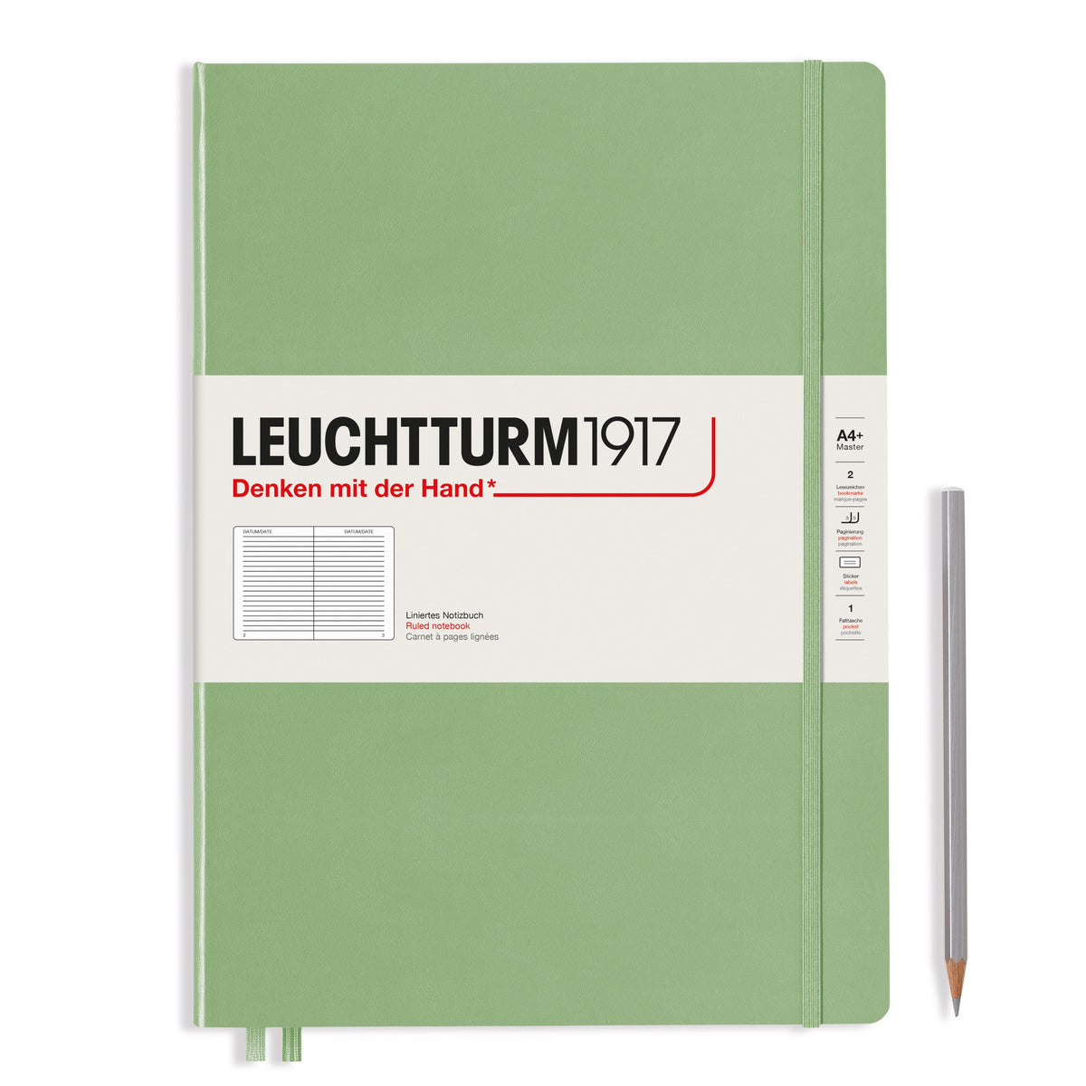 Notebook Hardcover Master Slim (A4+), 123 pages, Ruled, Sage