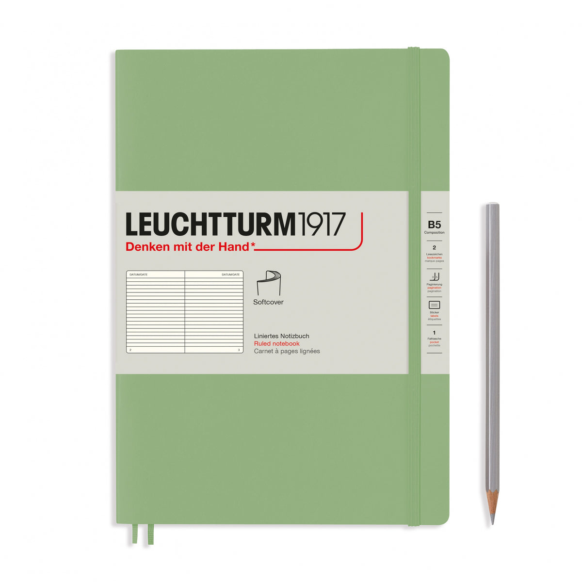 Notebook Softcover Composition (B5), 123 pages, Ruled, Sage