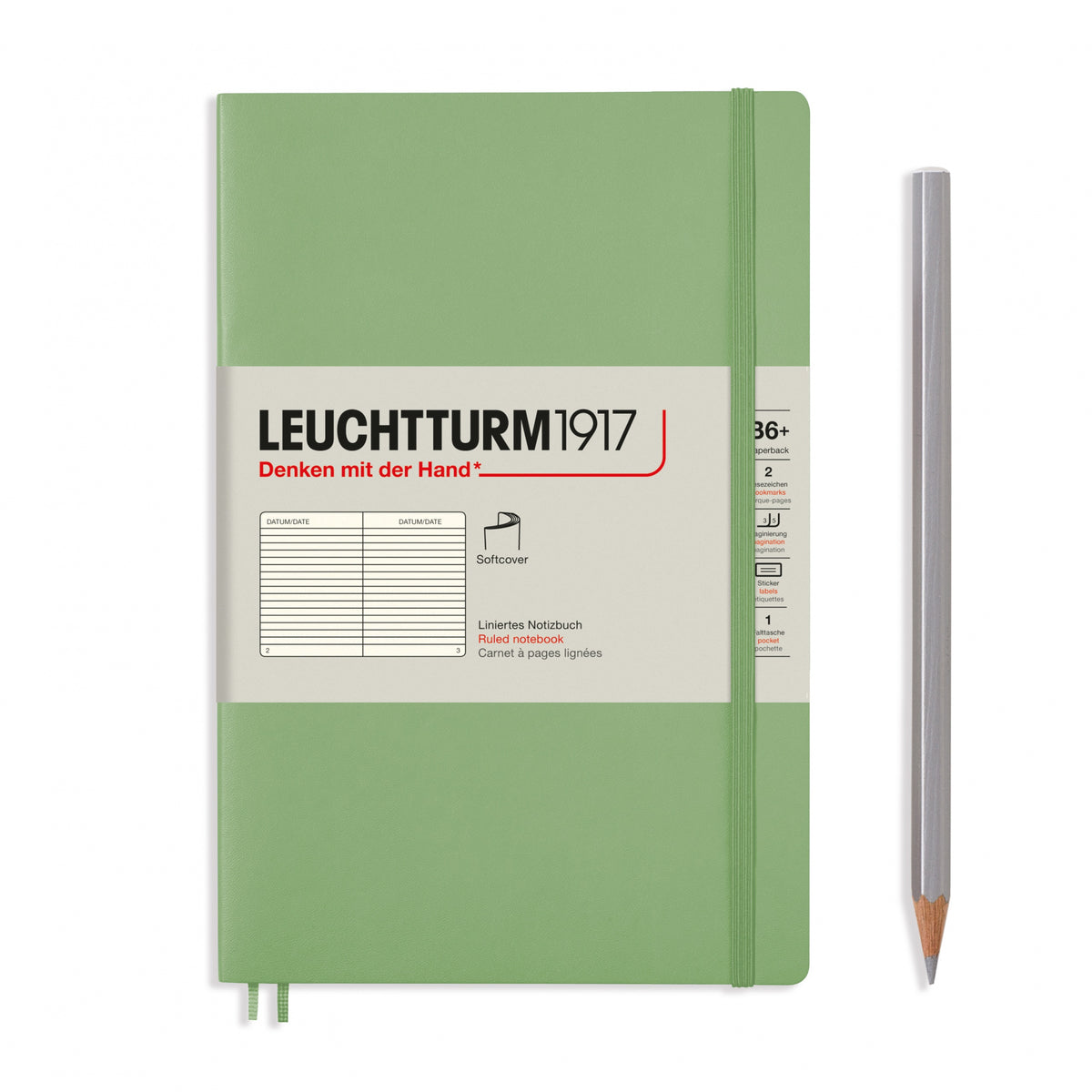 Notebook Softcover Paperback (B6+), 123 pages, Ruled, Sage
