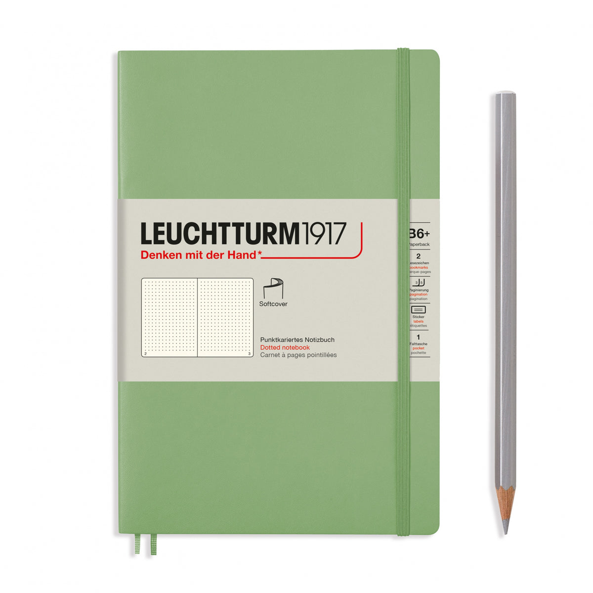 Notebook Softcover Paperback (B6+), 123 pages, Dotted, Sage