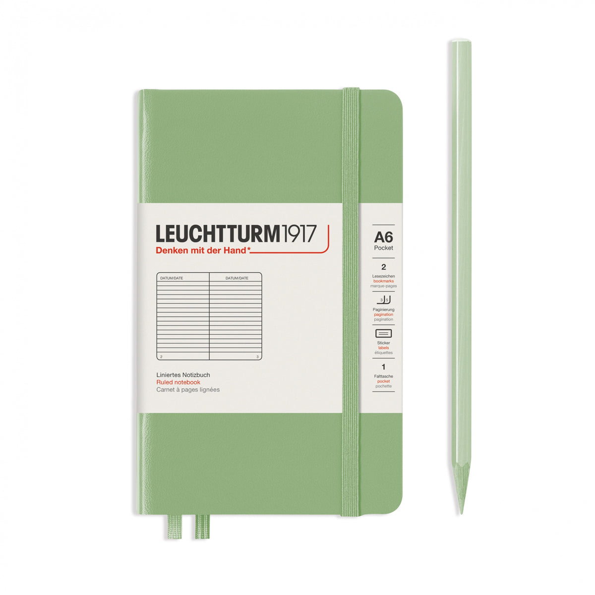 Notebook Hardcover Pocket (A6), 187 pages, Ruled, Sage