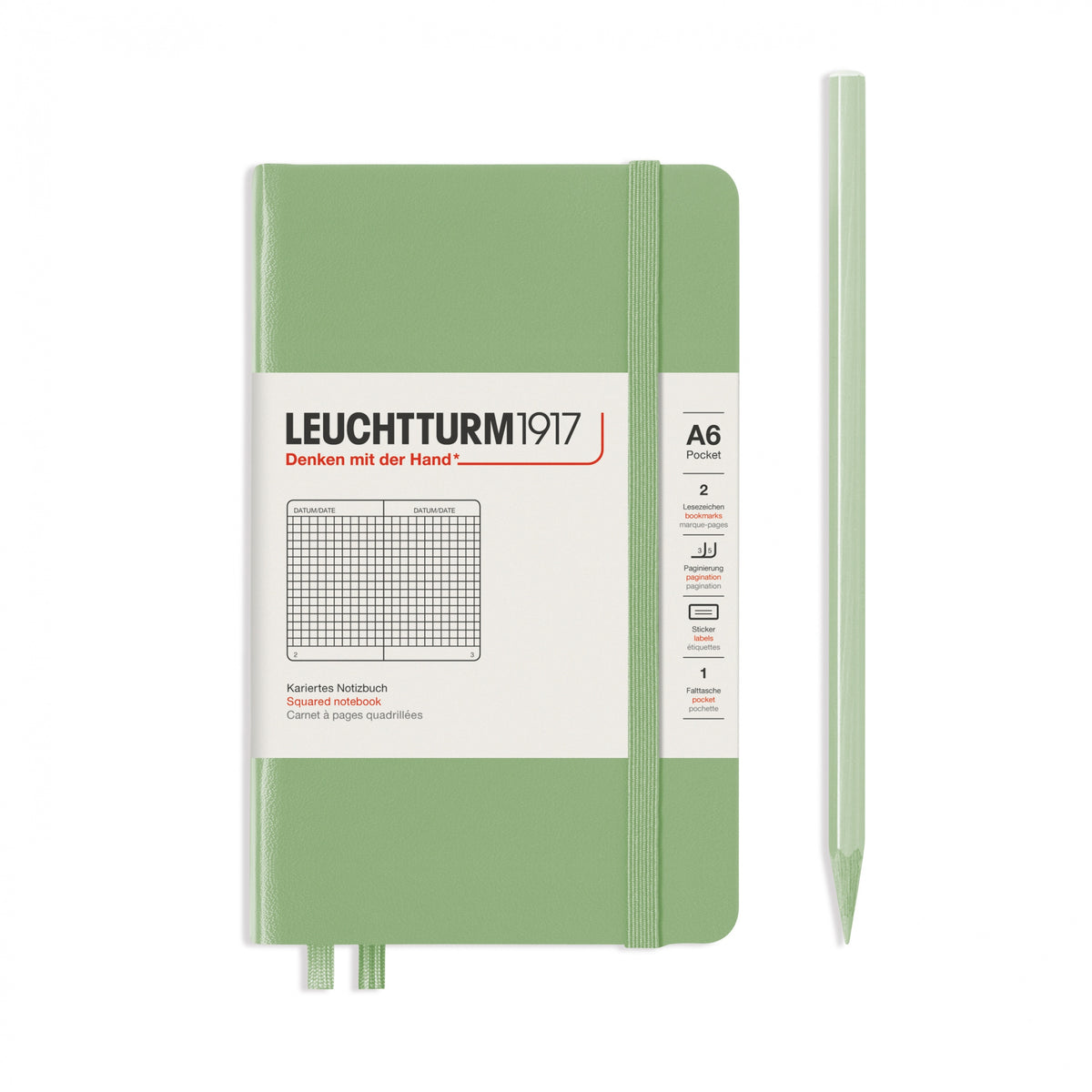 Notebook Hardcover Pocket (A6), 187 pages, Squared, Sage