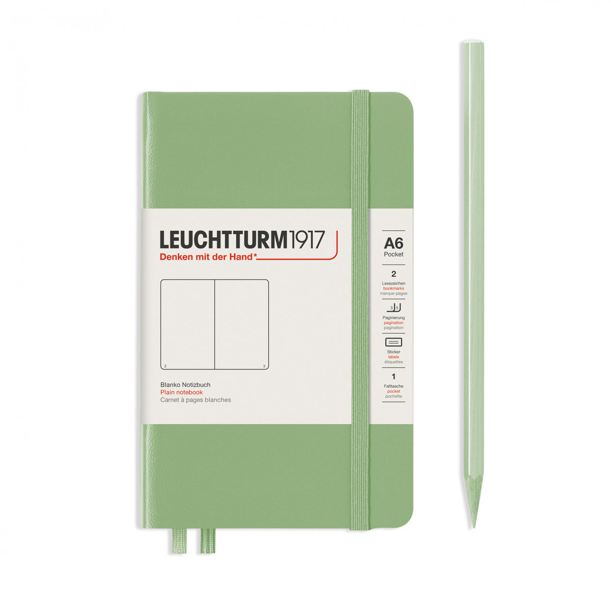 Notebook Hardcover Pocket (A6), 187 pages, Plain, Sage