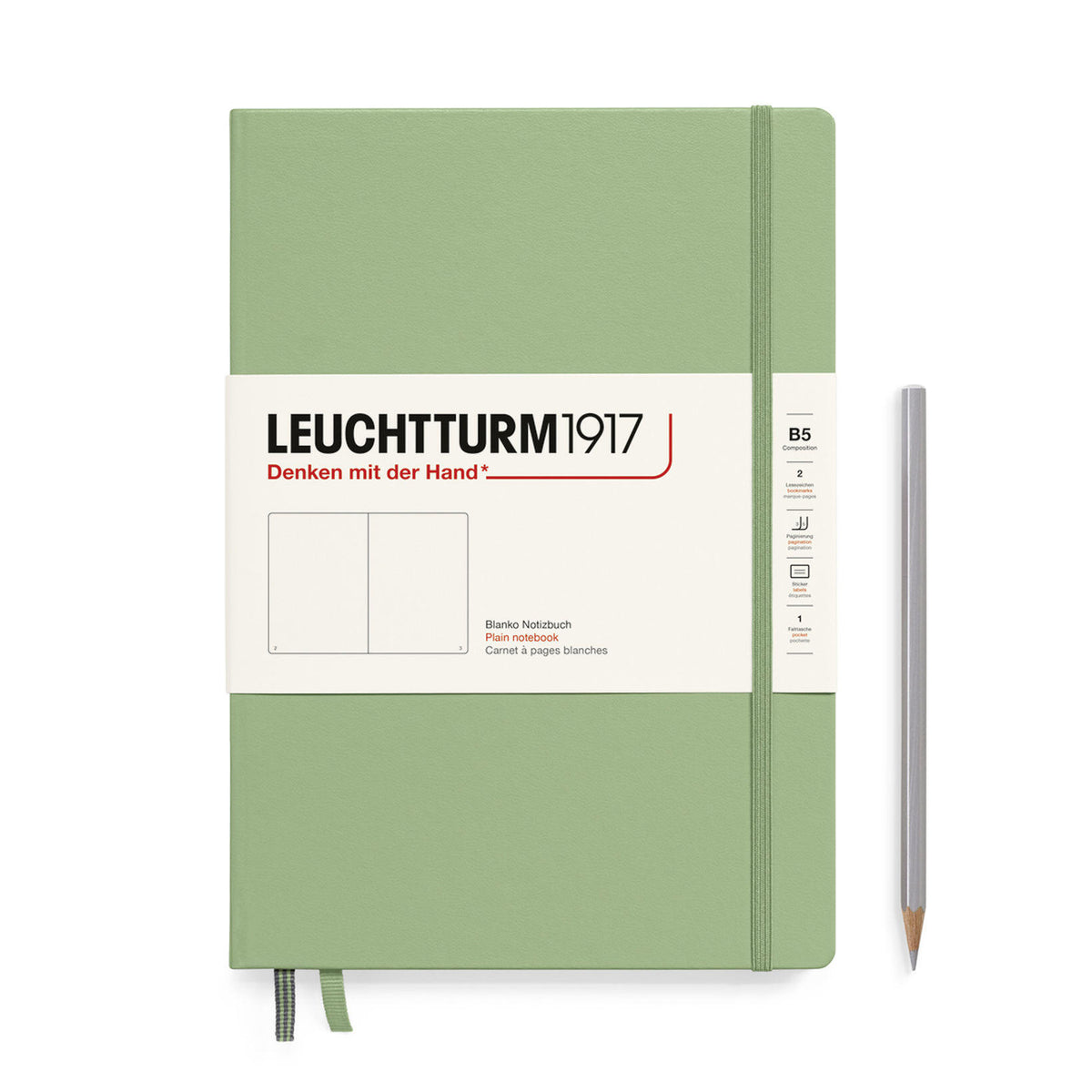 Notebook Hardcover composition (B5), 219 Numbered pages, Plain, Sage