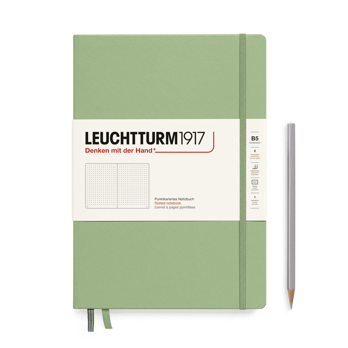 Notebook Hardcover composition (B5), 219 Numbered pages, Dotted, Sage