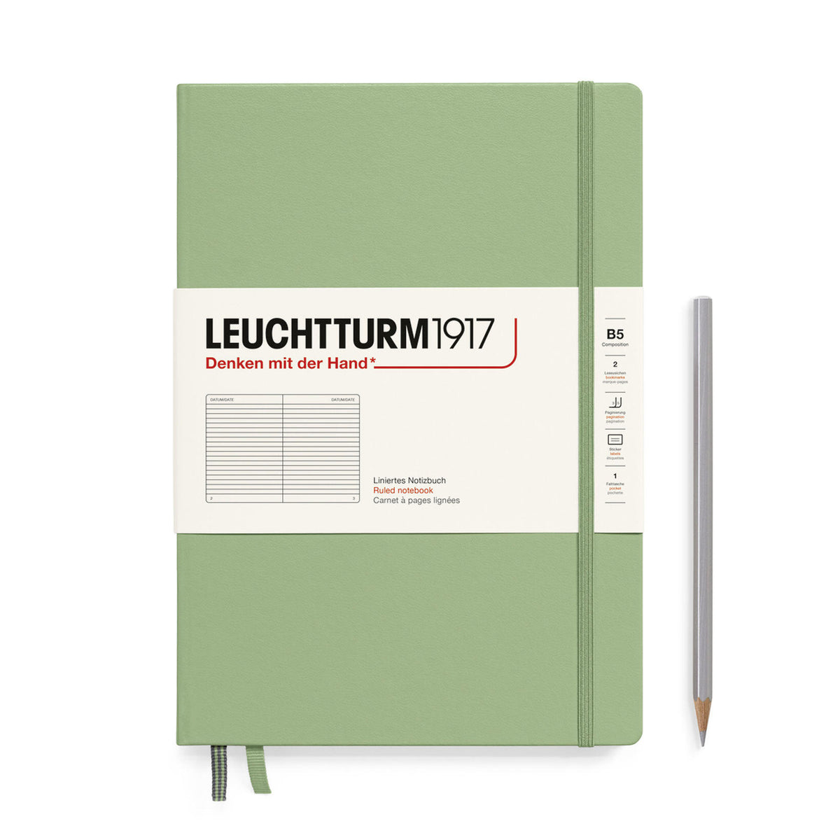 Notebook Hardcover composition (B5), 219 Numbered pages, Ruled, Sage