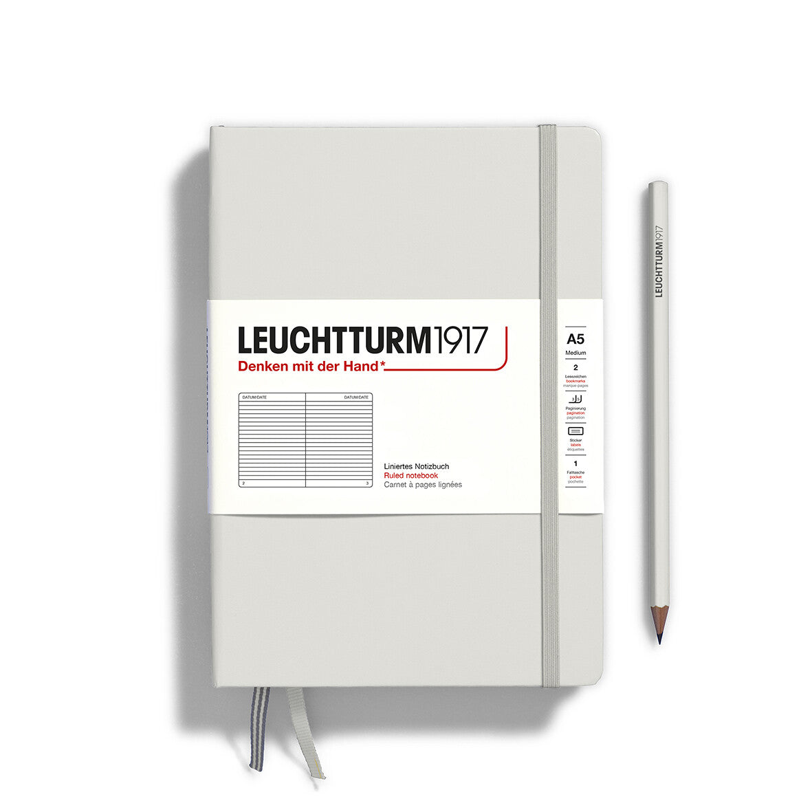 Notebook Hardcover Medium (A5), 251 pages, Ruled, Light Grey