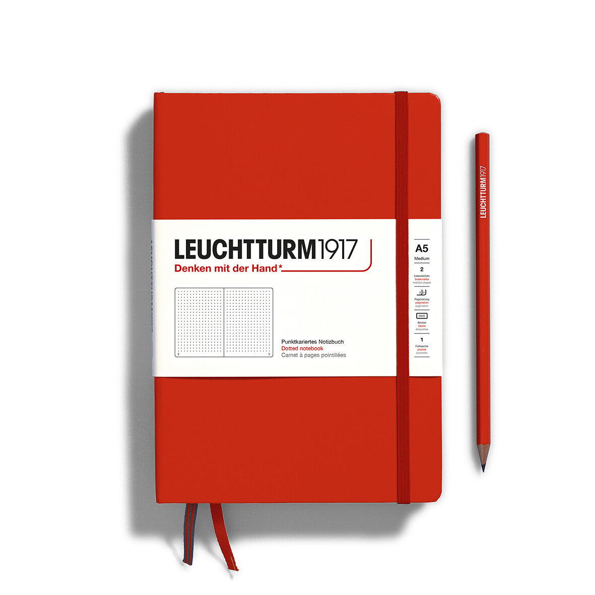 Notebook Hardcover Medium (A5), 251 pages, Dotted, Fox Red