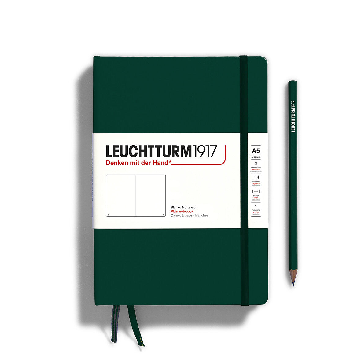 Notebook Hardcover Medium (A5), 251 pages, Plain, Forest Green