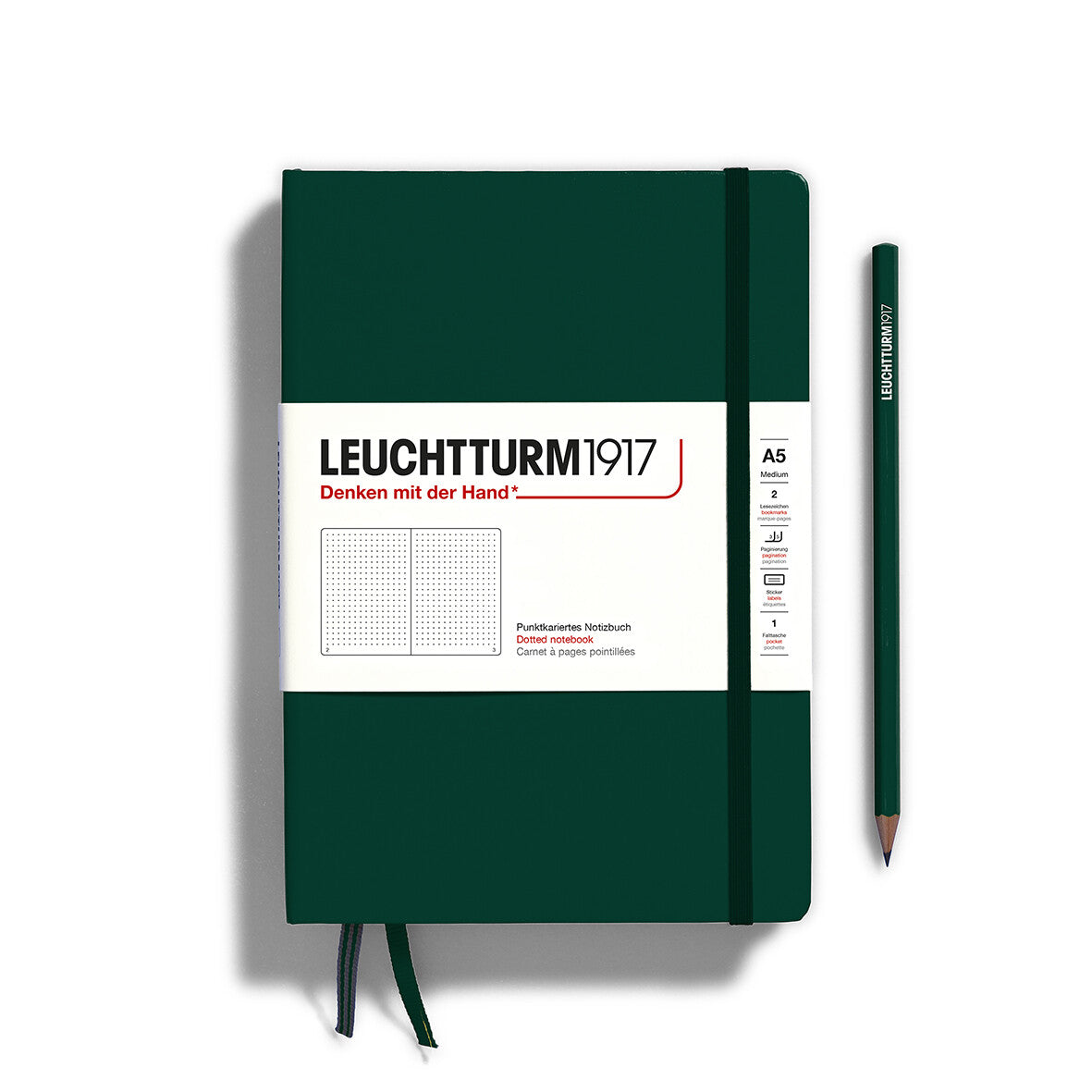 Notebook Hardcover Medium (A5), 251 pages, Dotted, Forest Green