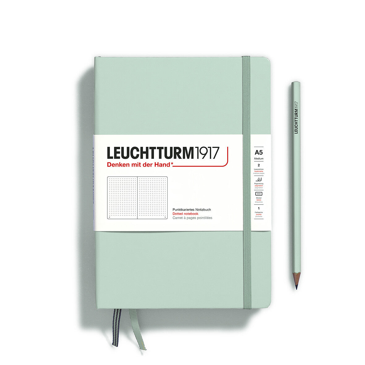 Notebook Hardcover Medium (A5), 251 pages, Dotted, Mint Green