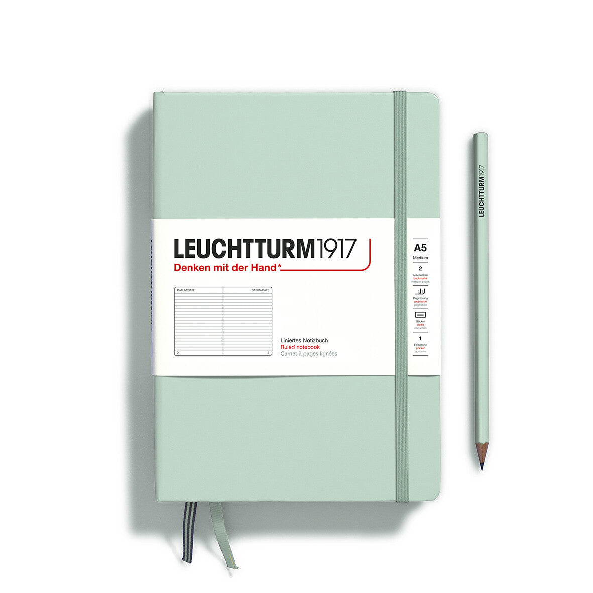 Notebook Hardcover Medium (A5), 251 pages, Ruled, Mint Green