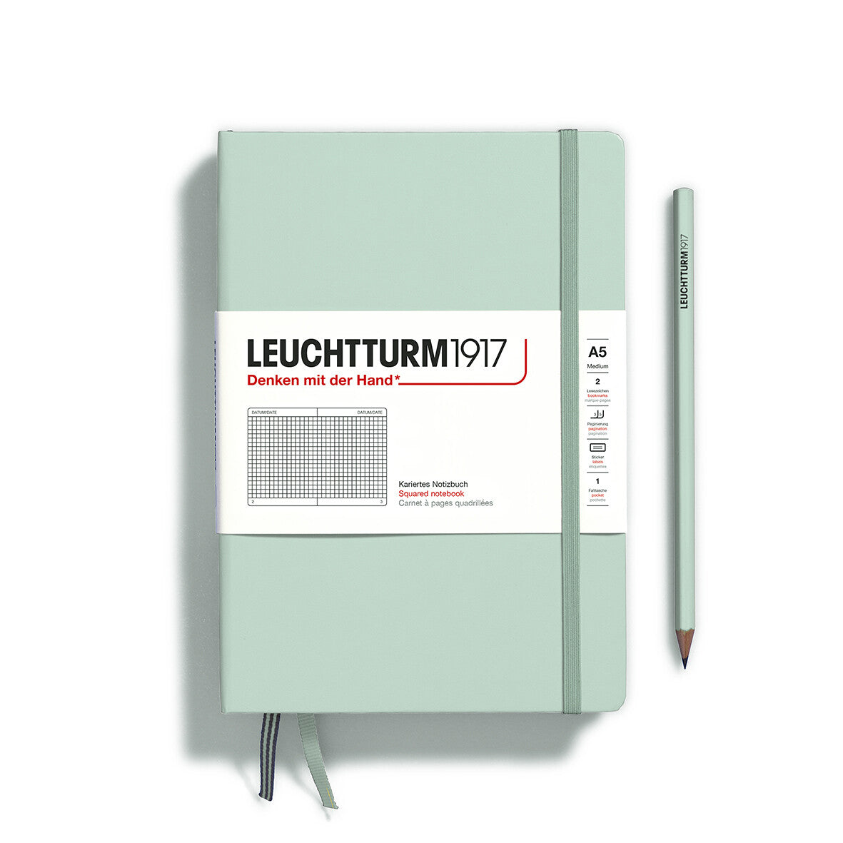 Notebook Hardcover Medium (A5), 251 pages, Squared, Mint Green