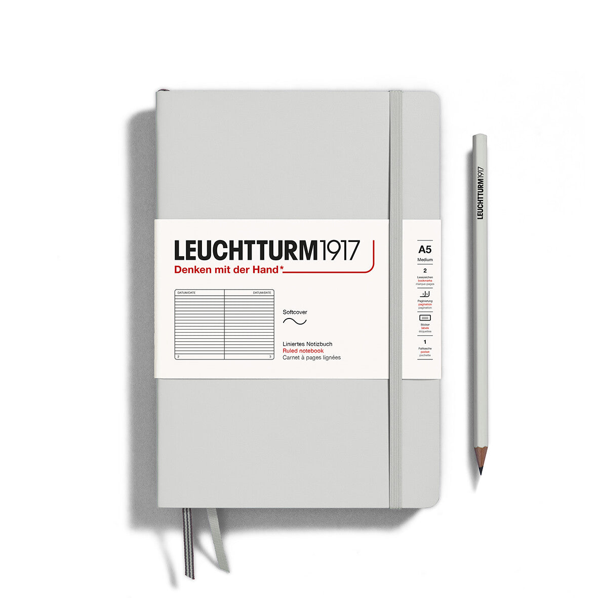Notebook Softcover Medium (A5), 123 pages, Ruled, Light Grey