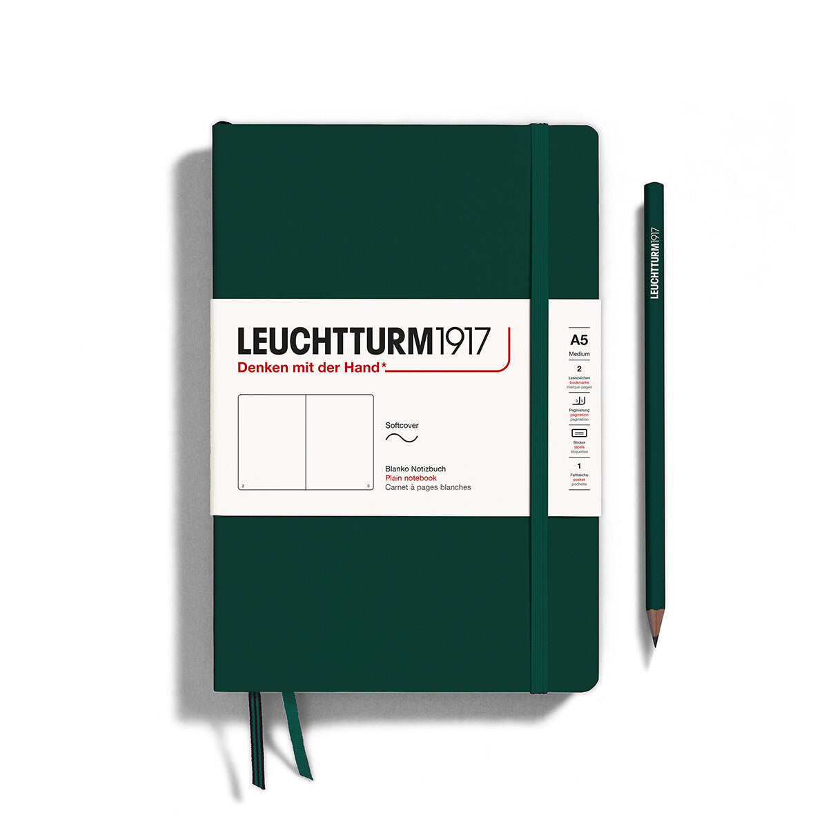 Notebook Softcover Medium (A5), 123 pages, Plain, Forest Green