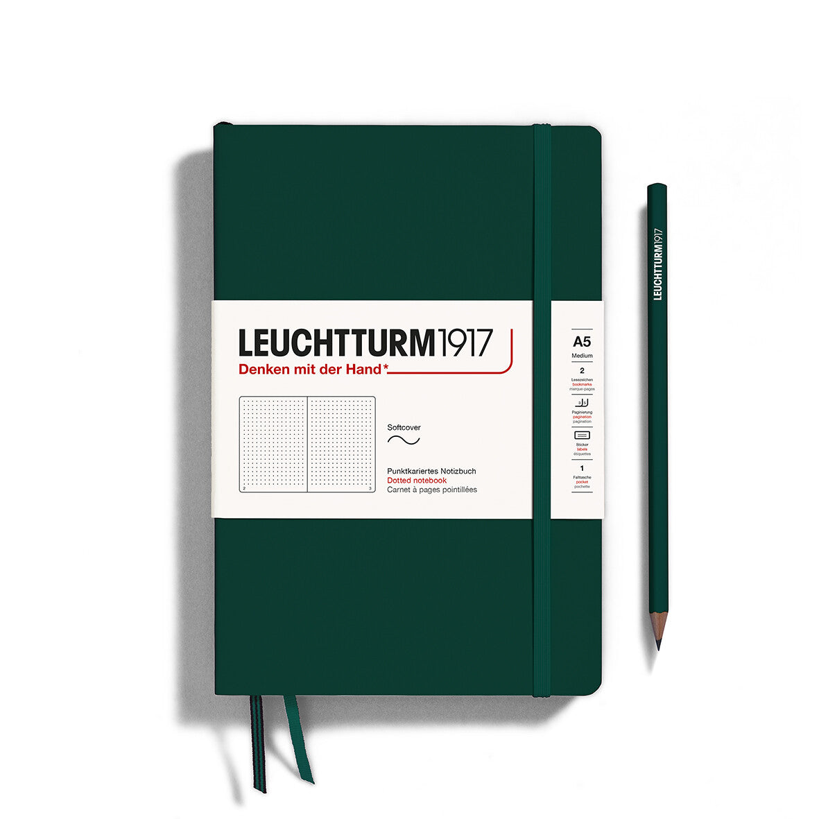 Notebook Softcover Medium (A5), 123 pages, Dotted, Forest Green