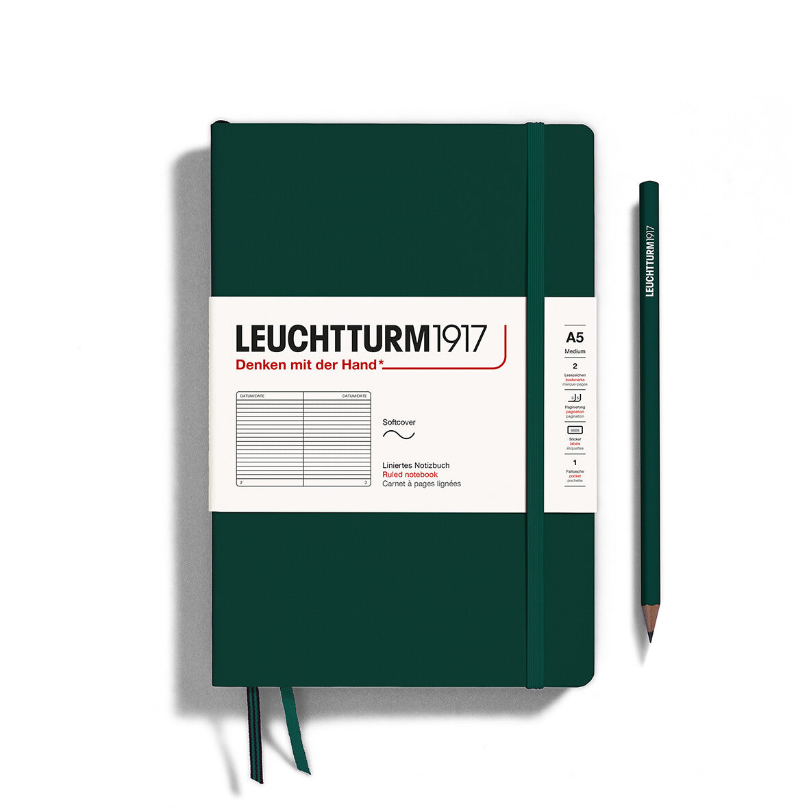 Notebook Softcover Medium (A5), 123 pages, Ruled, Forest Green
