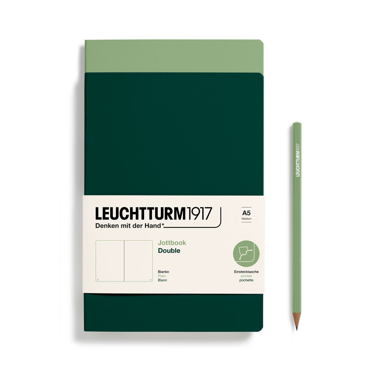 Jottbook (A5) Sage and Forest Green, Plain, double pack