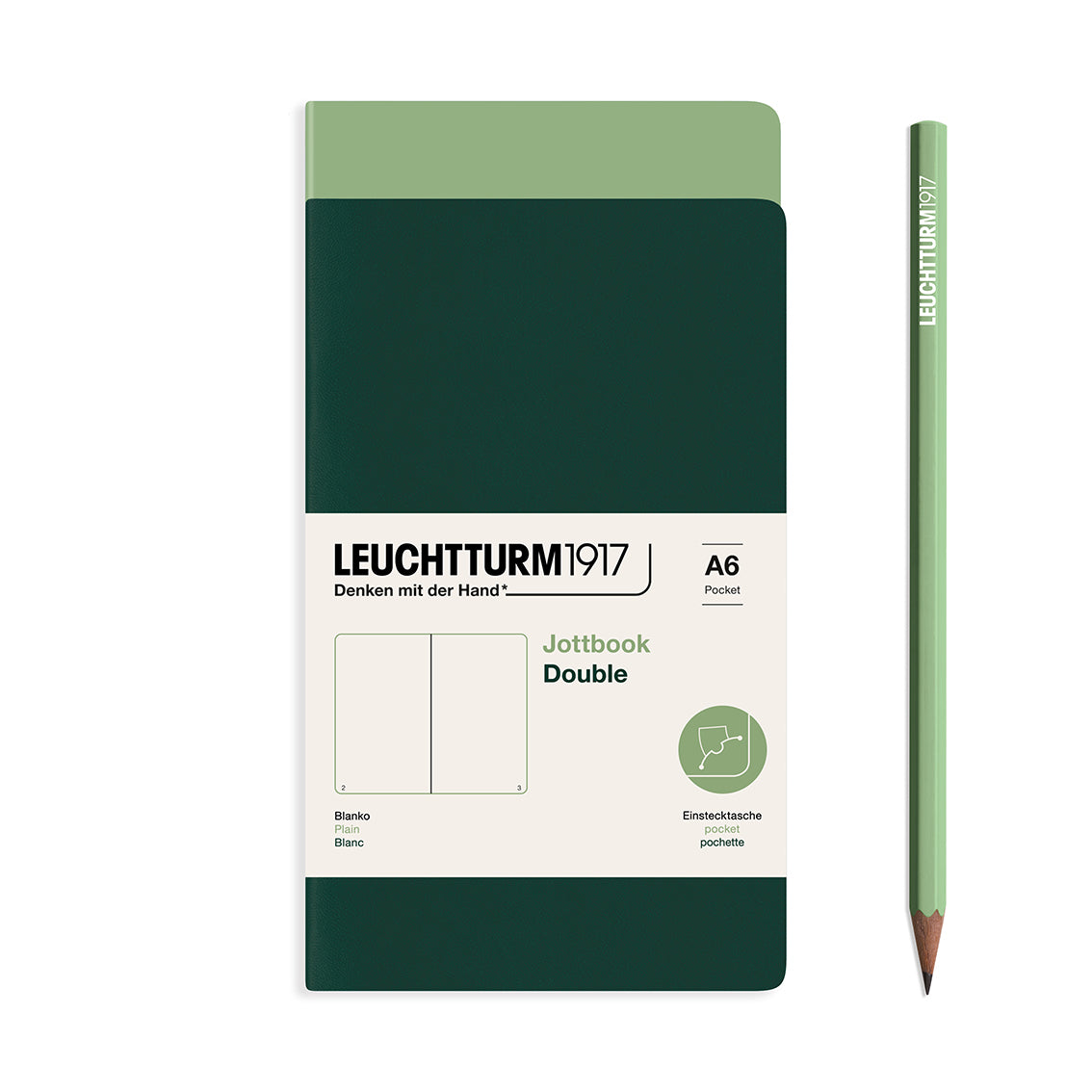 Jottbook (A6), 59 numbered pages, Plain, 59 pages, Sage + Forest Green in a double pack
