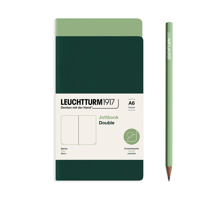 Jottbook (A6), 59 numbered pages, Plain, 59 pages, Sage + Forest Green in a double pack