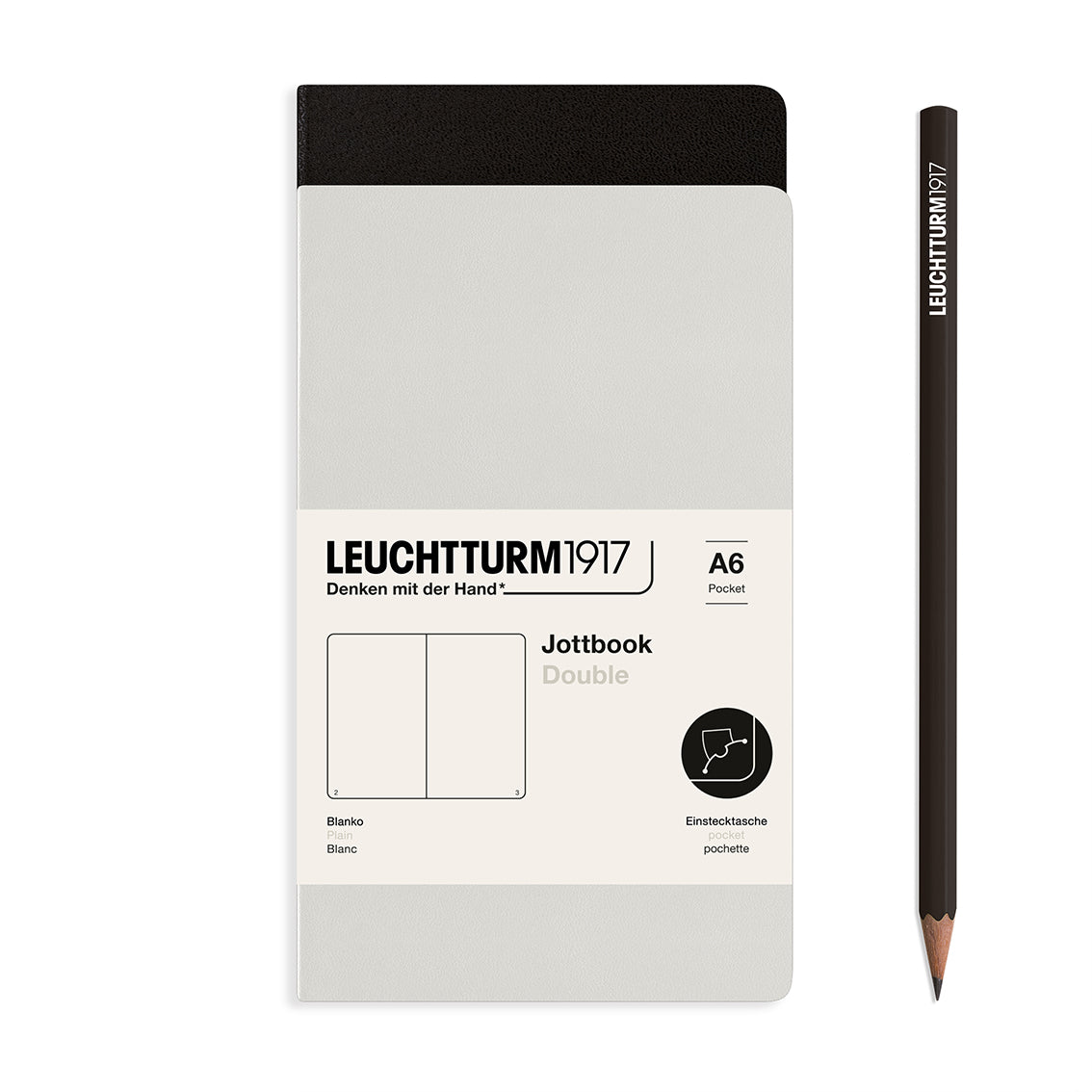 Jottbook (A6), 59 numbered pages, Plain, 59 pages, Light Grey + Black in a double pack