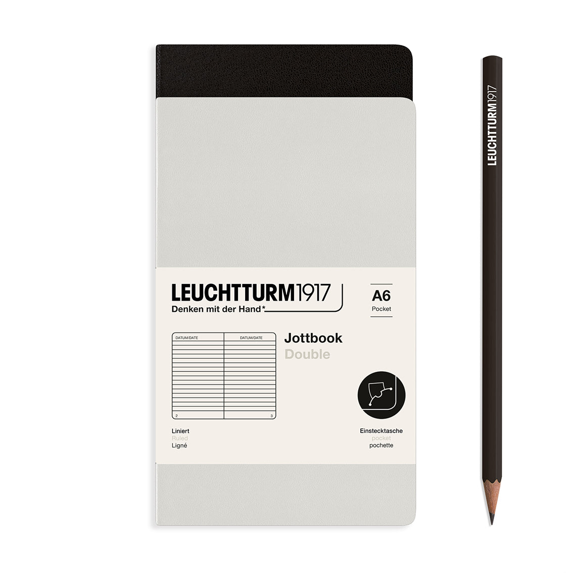 Jottbook (A6), 59 numbered pages, ruled, light grey and black, in a double pack