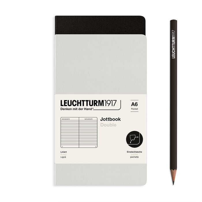 Jottbook (A6), 59 numbered pages, ruled, light grey and black, in a double pack