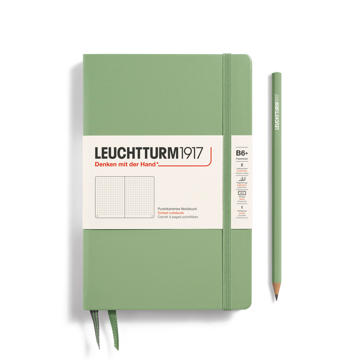 Notebook Hardcover Paperback (B6+), Dotted, 123 pages, Sage