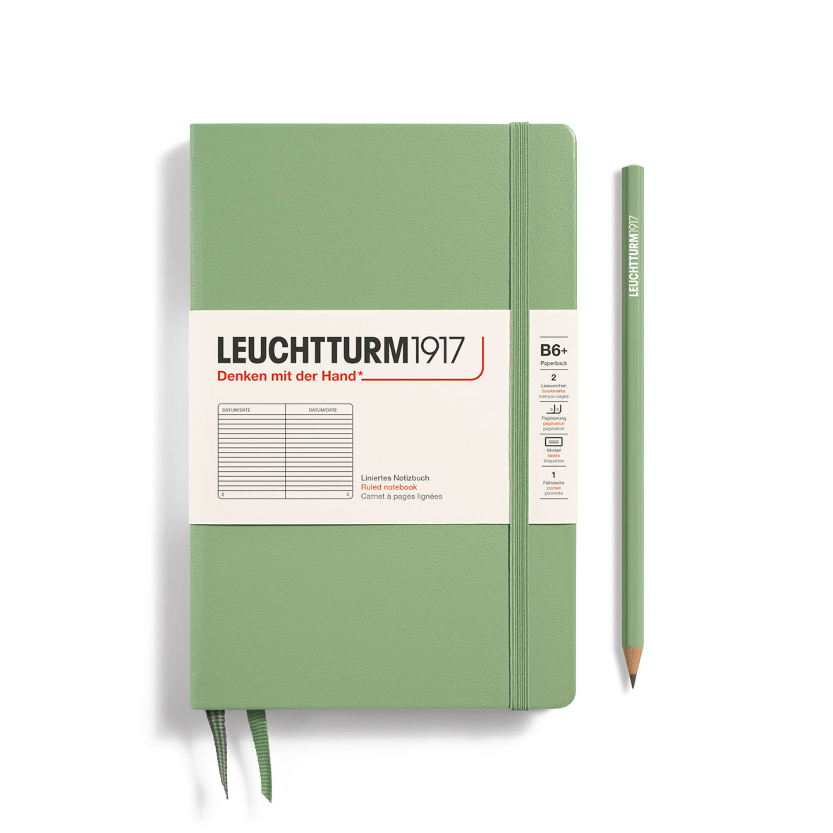 Notebook Hardcover Paperback (B6+), Ruled, 123 pages, Sage
