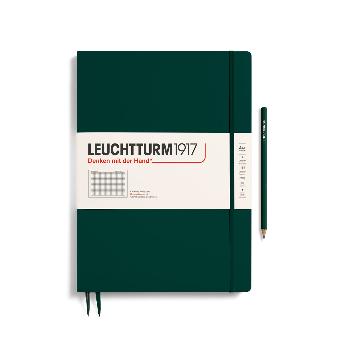 Notebook Hardcover Master Slim (A4+), Square, 123 pages, Forest Green