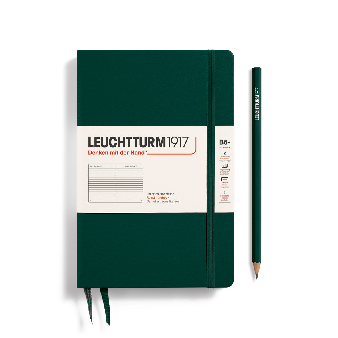 Notebook Hardcover Paperback (B6+), Ruled, 219 pages, Forest Green