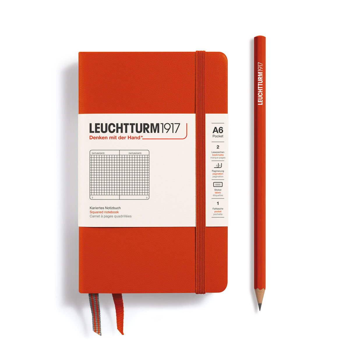 Notebook Hardcover Pocket (A6), Square, 187 pages, Fox Red