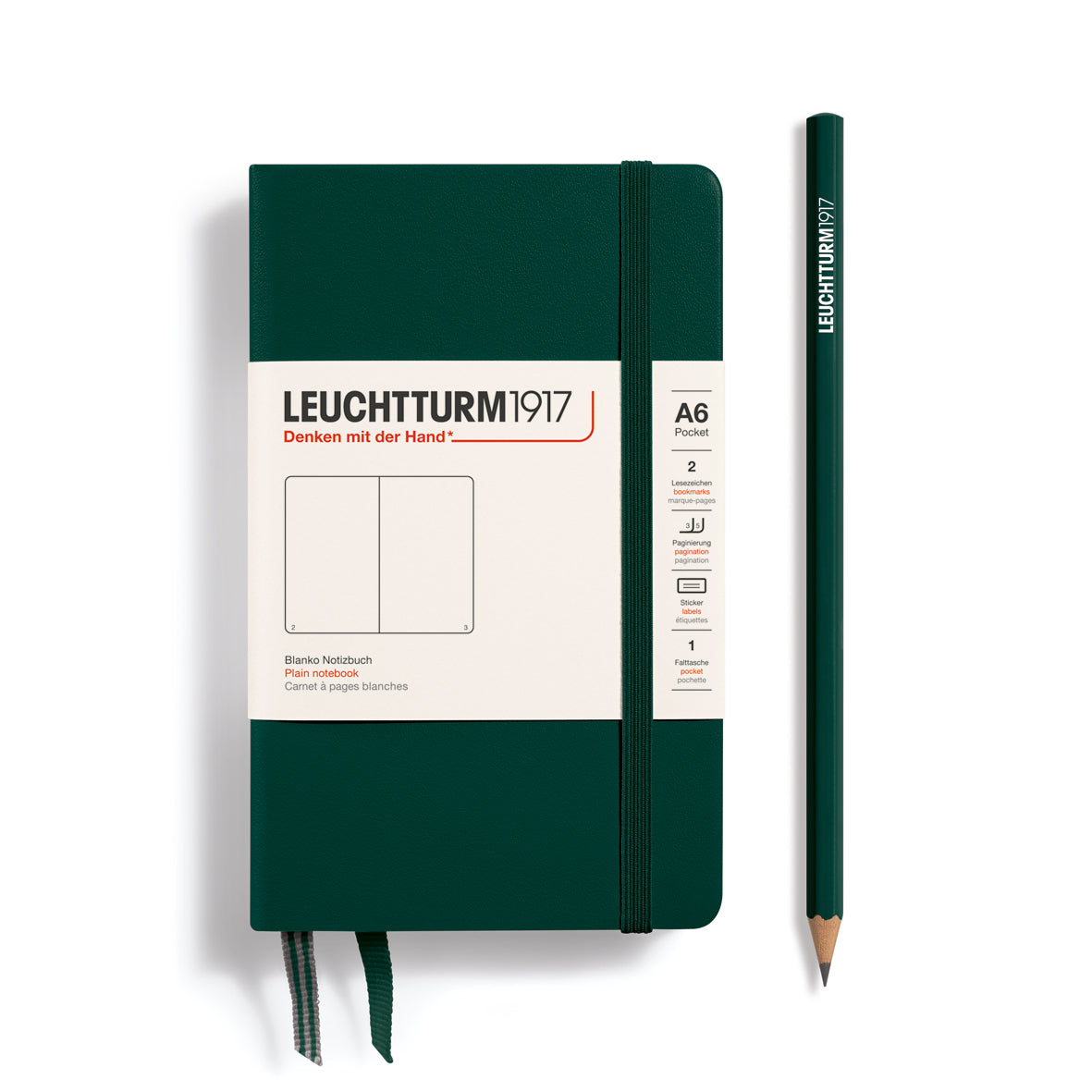 Notebook Hardcover Pocket (A6), Plain, 187 pages, Forest Green